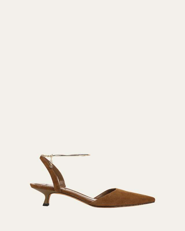 Suede Ankle-Chain Slingback Pumps
